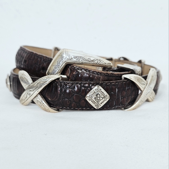 Brighton Rich Brown Leather Belt with Silver Details - Picture 2 of 10